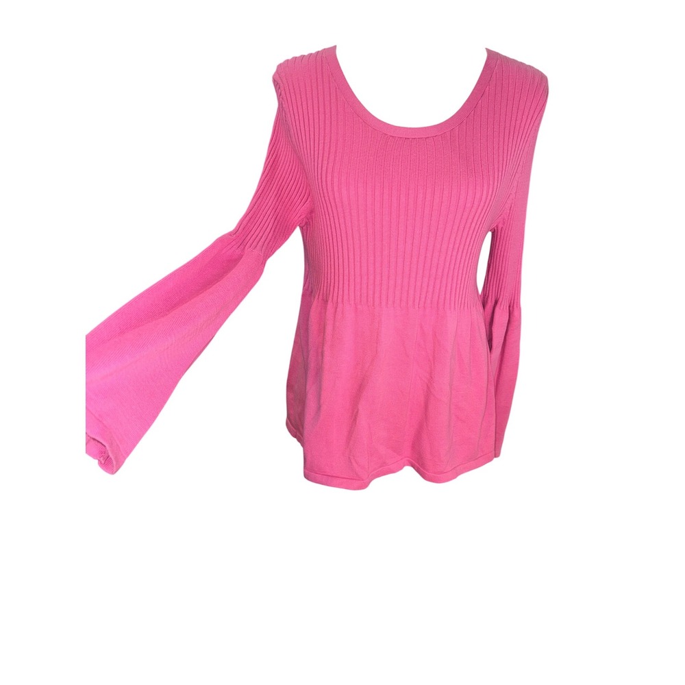 Chadwicks Pink Ribbed Bell Sleeve Scoop Neck‎ Sweater Womens Large
